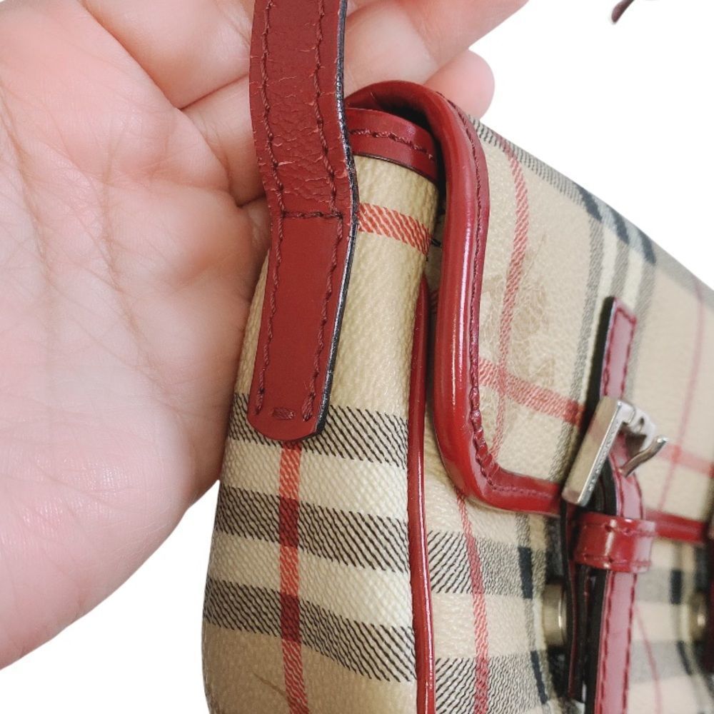 BURBERRY RED, CANVAS LEATHER SHOULDER BAG - Picture 9 of 14